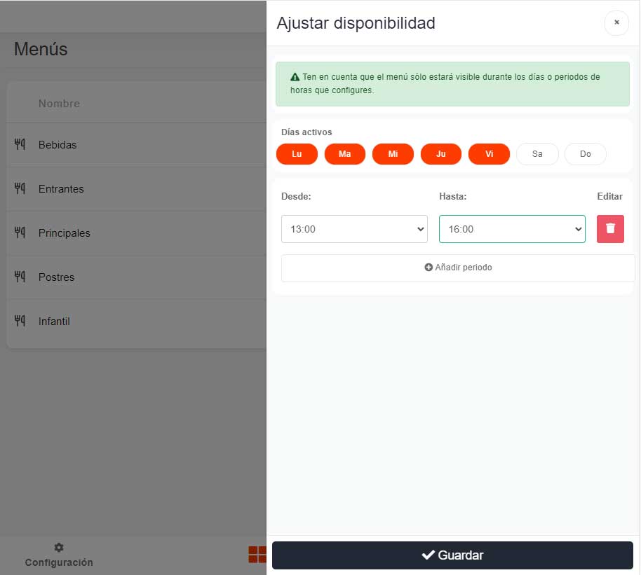 menuQRcool - menu QR con gestión de disponibilidad de menús